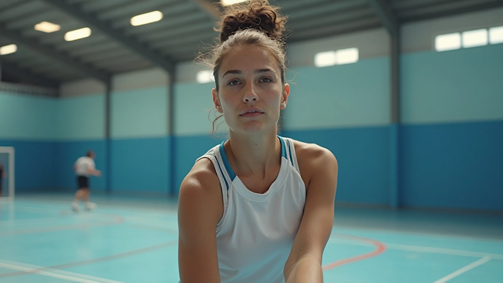 لاعبة شابة تمارس تقنيات الدفاع في ملعب كرة اليد