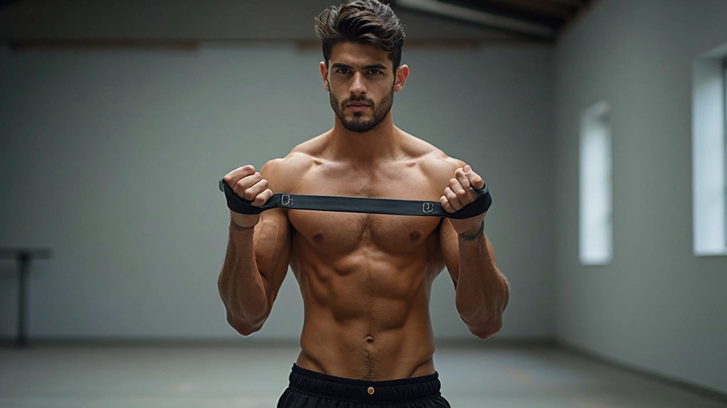 لاعب كرة يد شاب يقوم بتمارين تقوية العضلات الأساسية باستخدام أدوات التدريب المتقدمة