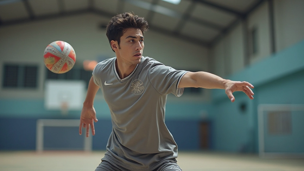 لاعب شاب يمارس مهارات الهجوم والرمية السريعة في ملعب كرة اليد